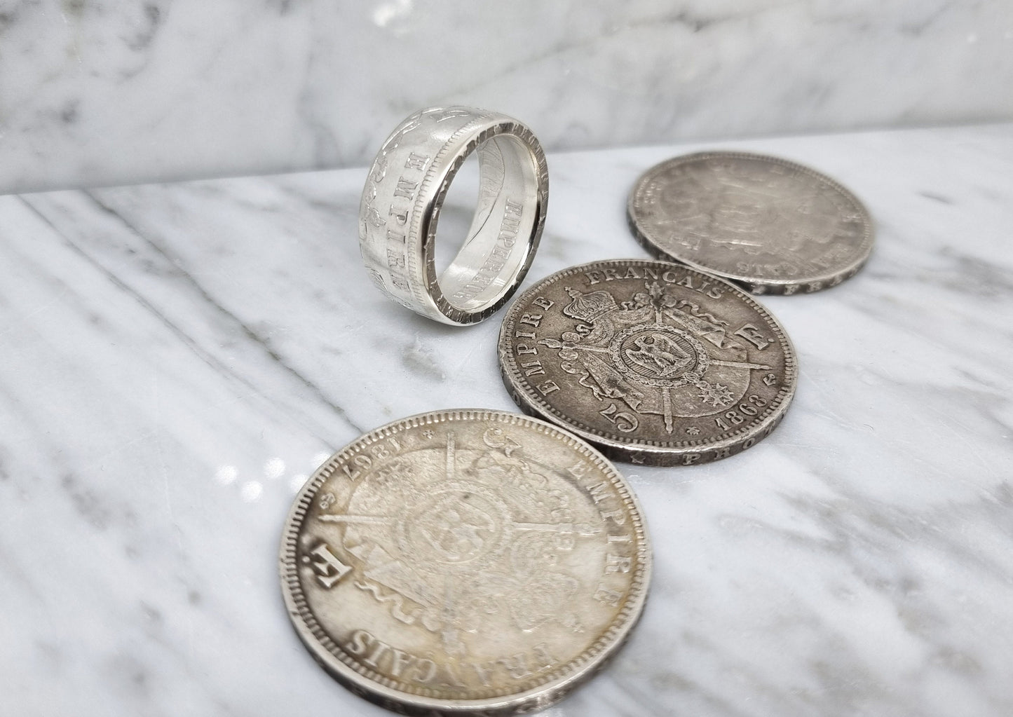 Bague pièce de monnaie 5 Francs Napoléon III en argent (coin ring)