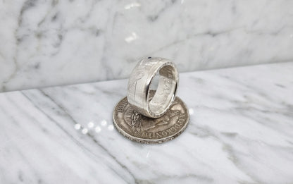 Bague pièce de monnaie 5 Francs Napoléon III visible en argent serti d'un saphir (coin ring)