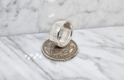 Bague pièce de monnaie 5 Francs Napoléon III visible en argent serti d'un saphir (coin ring)