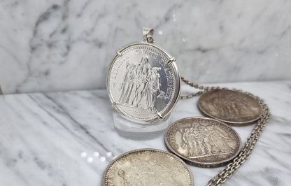 Pendentif pièce de monnaie 10 Francs Hercule en argent fait main