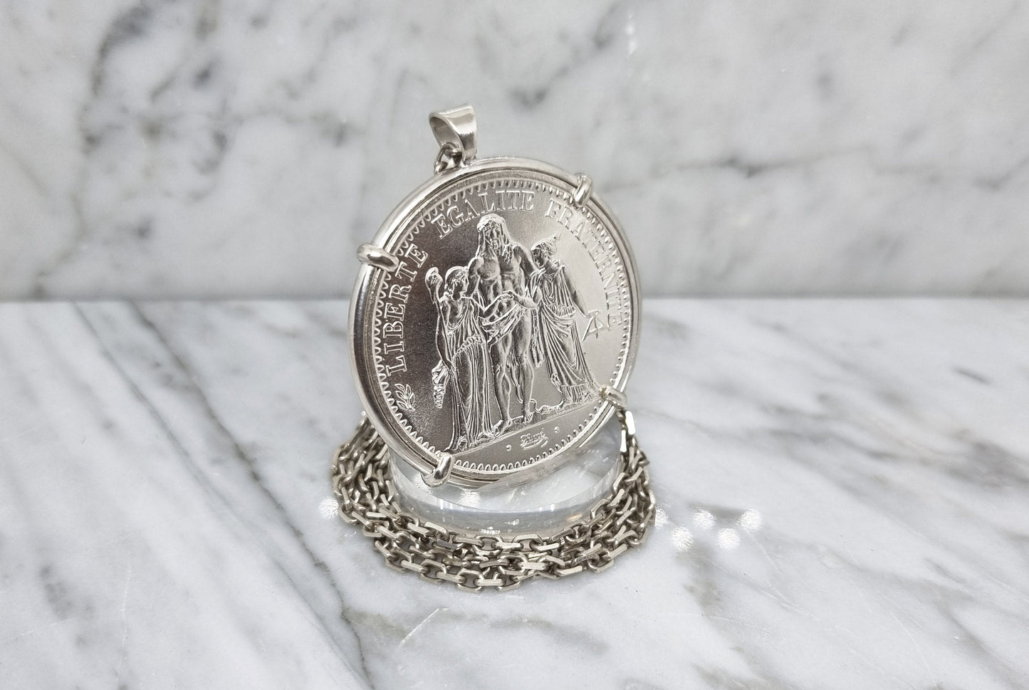 Pendentif pièce de monnaie 10 Francs Hercule en argent fait main