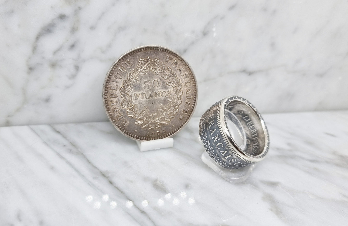 Bague pièce de monnaie 50 Francs Hercule en argent (coin ring)