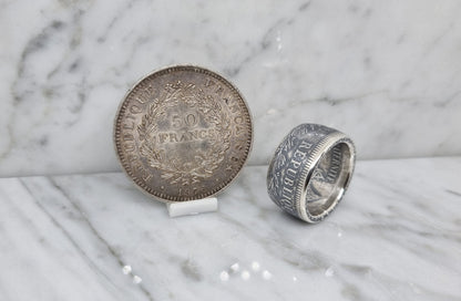 Bague pièce de monnaie 50 Francs Hercule en argent (coin ring)