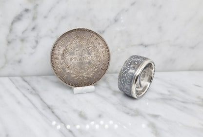 Bague pièce de monnaie 50 Francs Hercule en argent (coin ring)