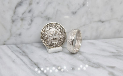 Bague pièce de monnaie 2 Francs Suisse en argent (coin ring)