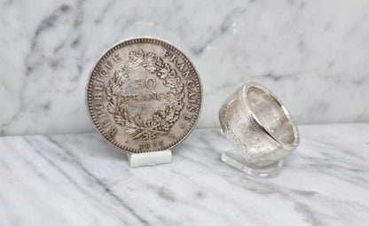 Bague pièce de monnaie 50 Francs Hercule en argent (coin ring)