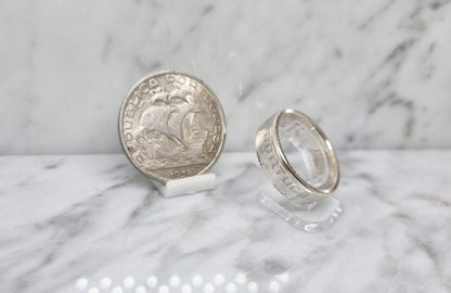 Bague pièce de monnaie 10 Escudos du Portugal en argent (coin ring)