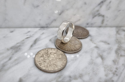 Bague pièce de monnaie 5 Francs Semeuse en argent serti d'un diamant (coin ring)