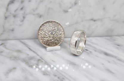 Bague pièce de monnaie 5 Francs Semeuse en argent (coin ring)