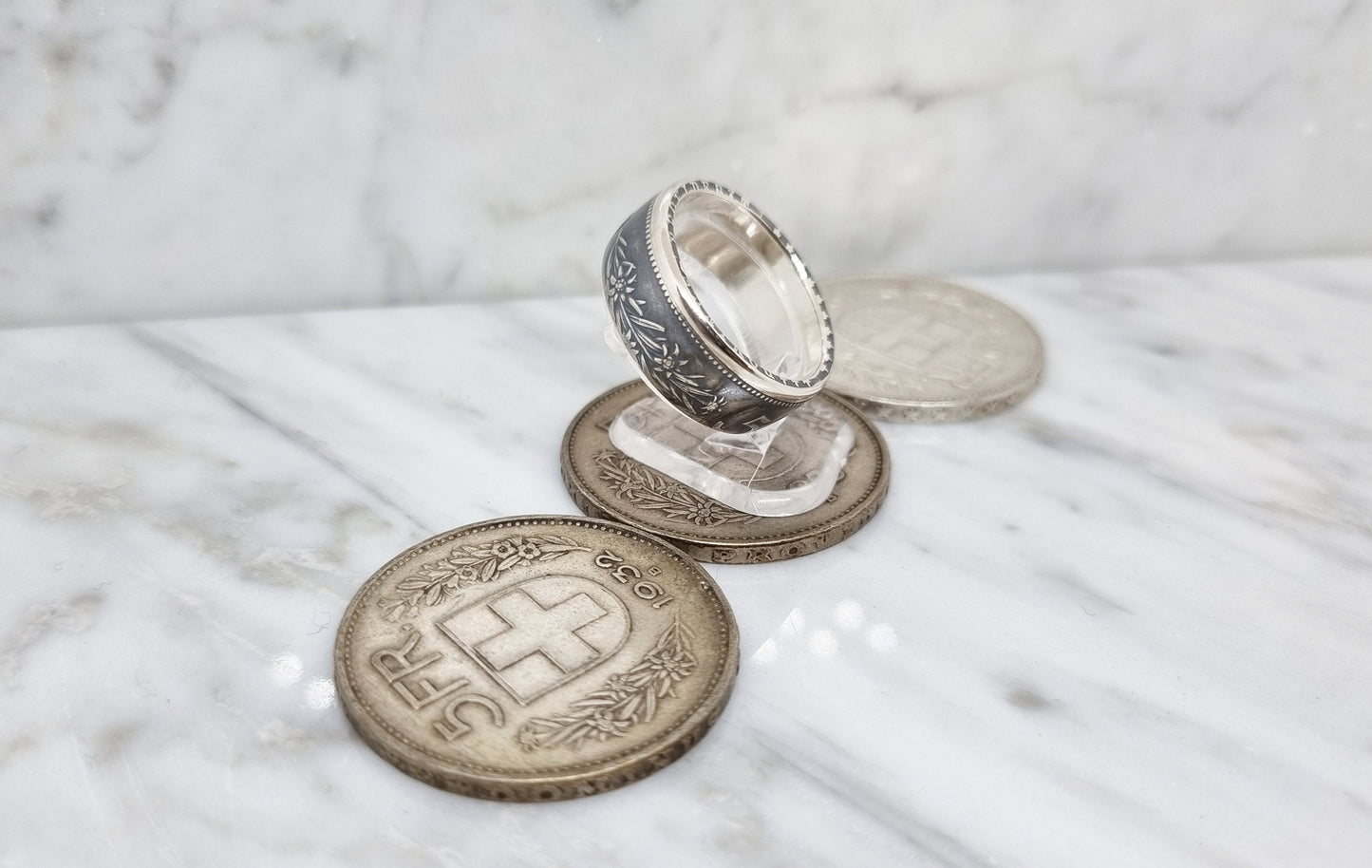 Bague pièce de monnaie 5 Francs Suisse en argent style alliance (coin ring)