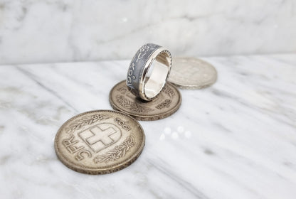 Bague pièce de monnaie 5 Francs Suisse en argent style alliance (coin ring)