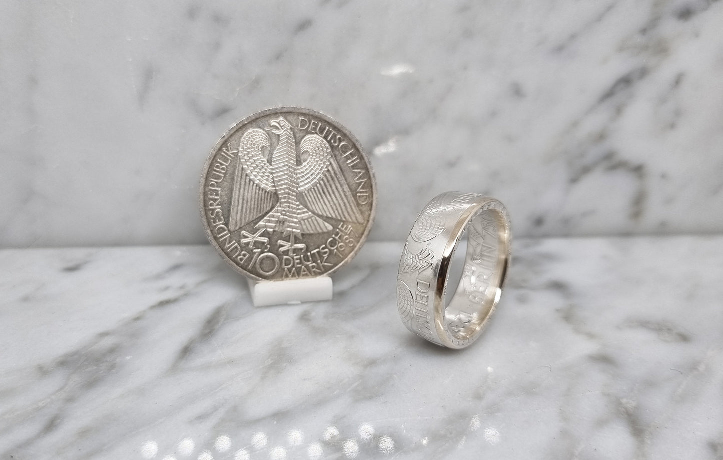 Bague pièce de monnaie 10 Deutsche Mark Berlin d'Allemagne (coin ring)