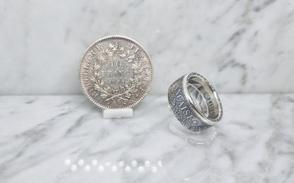 Bague pièce de monnaie 10 Francs Hercule en argent (coin ring)