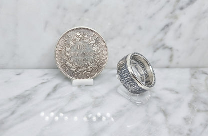 Bague pièce de monnaie 10 Francs Hercule en argent (coin ring)