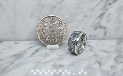 Bague pièce de monnaie 10 Francs Hercule en argent (coin ring)