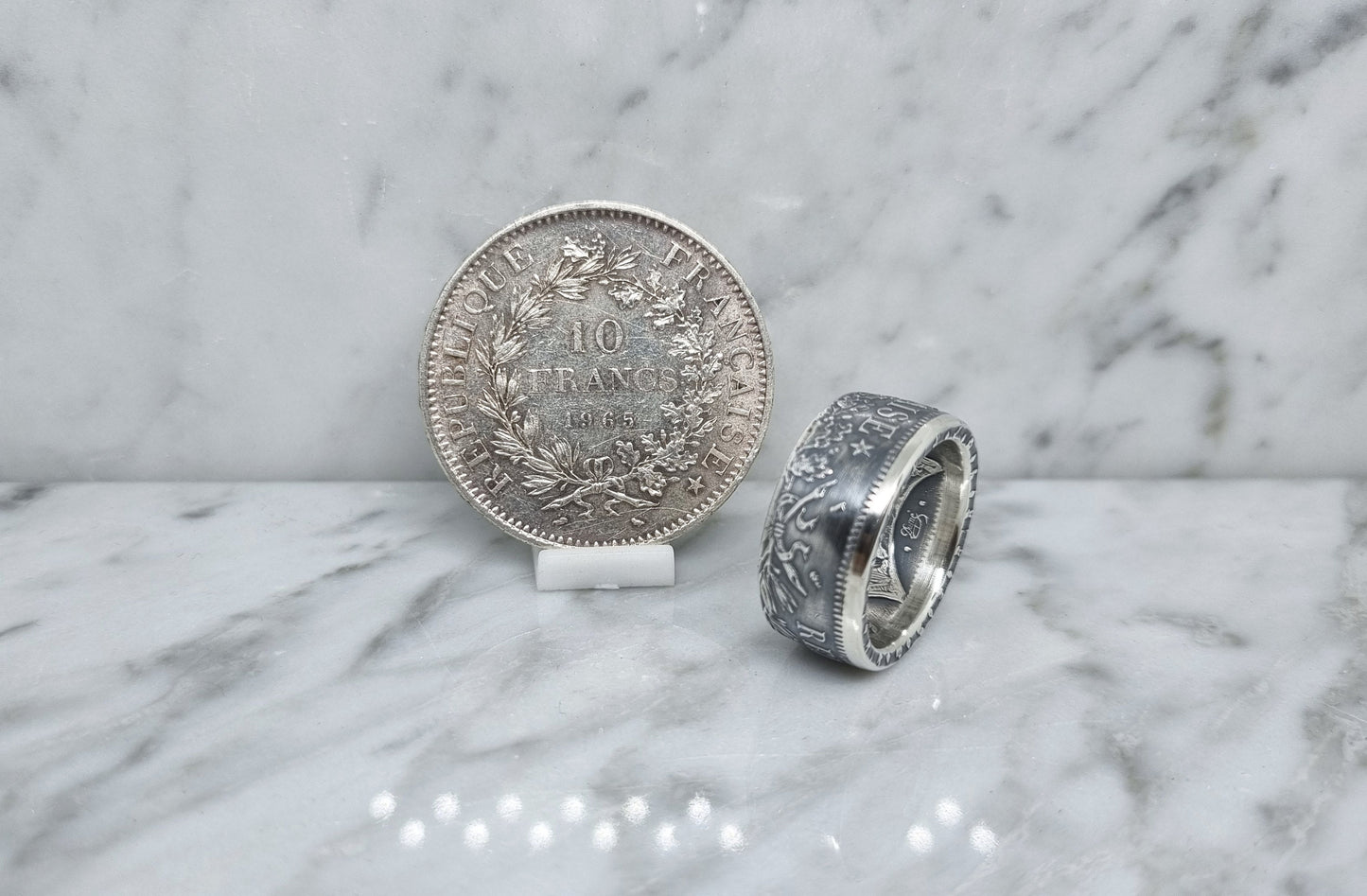 Bague pièce de monnaie 10 Francs Hercule en argent (coin ring)