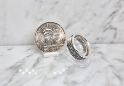 Bague pièce de monnaie 100 Francs "Statue de la Liberté" en argent (coin ring)