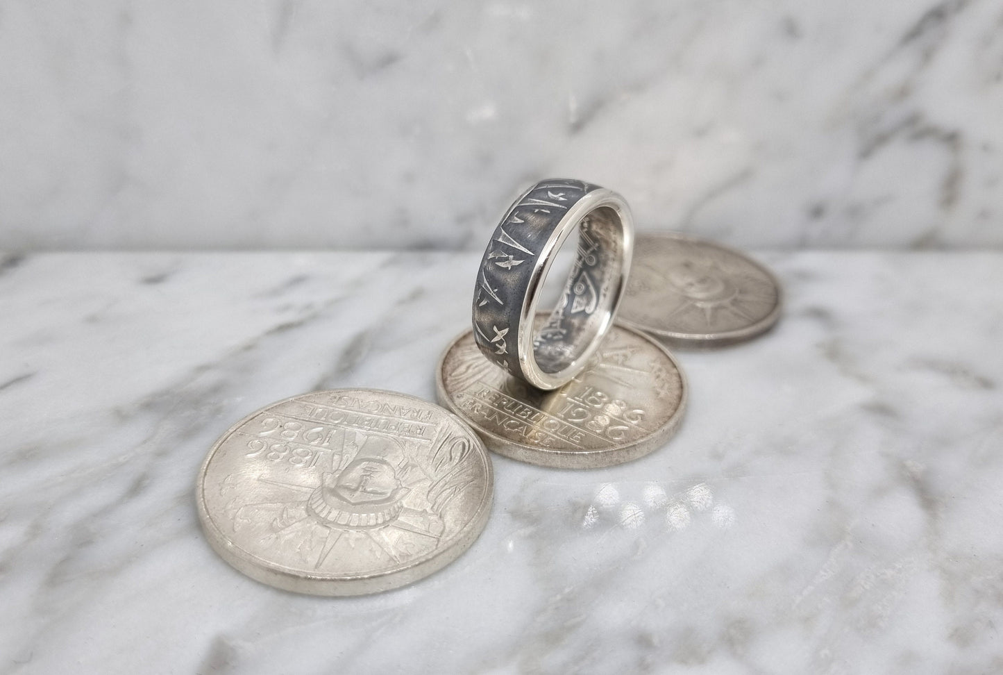 Bague pièce de monnaie 100 Francs "Statue de la Liberté" en argent (coin ring)