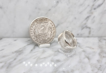 Bague pièce de monnaie 1 Dollar Morgan des Etats-Unis en argent (coin ring)