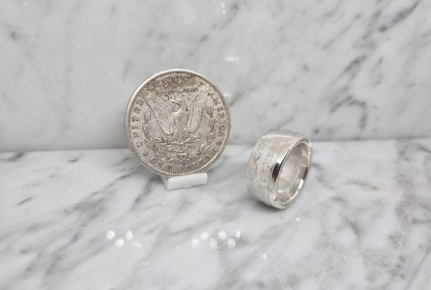 Bague pièce de monnaie 1 Dollar Morgan des Etats-Unis en argent (coin ring)