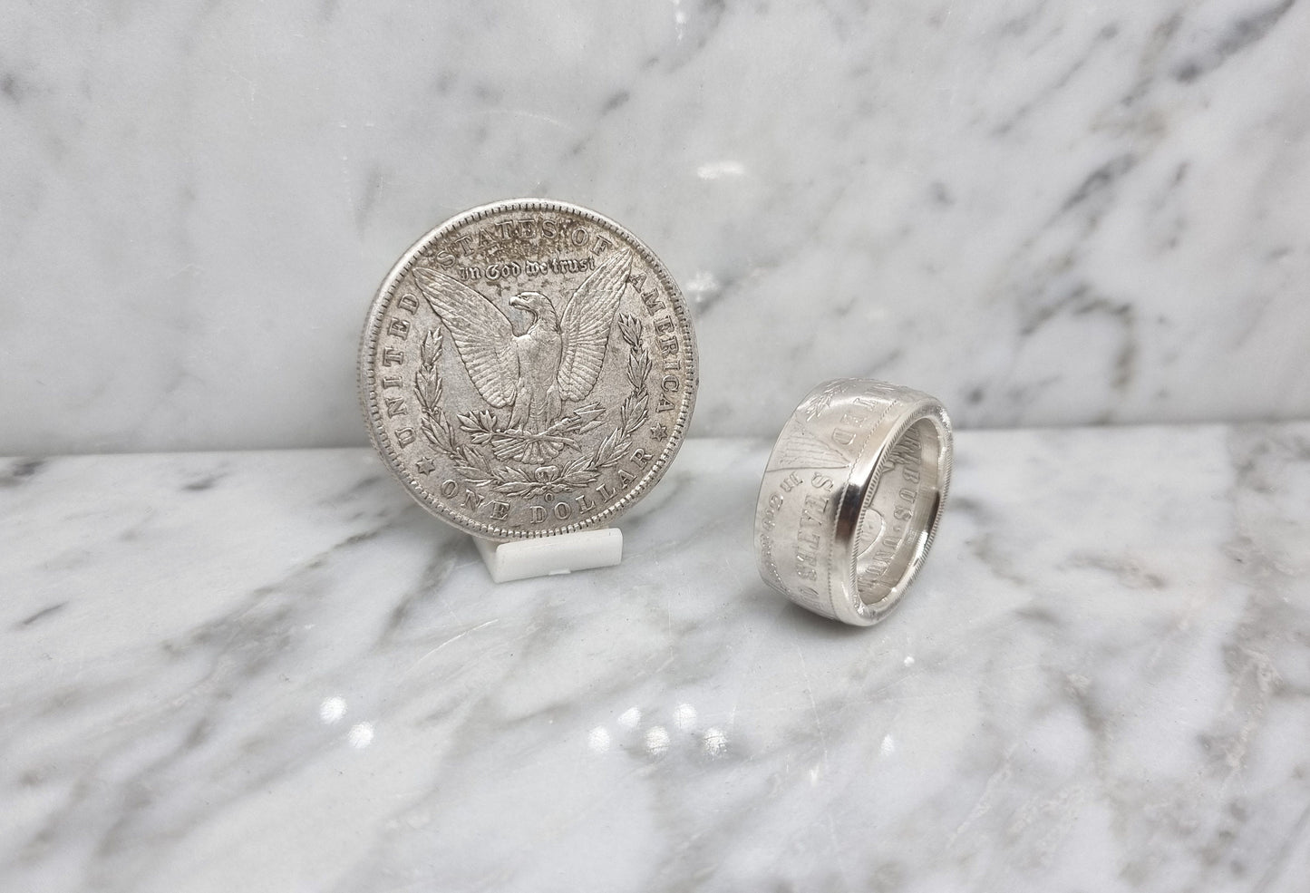 Bague pièce de monnaie 1 Dollar Morgan des Etats-Unis en argent (coin ring)