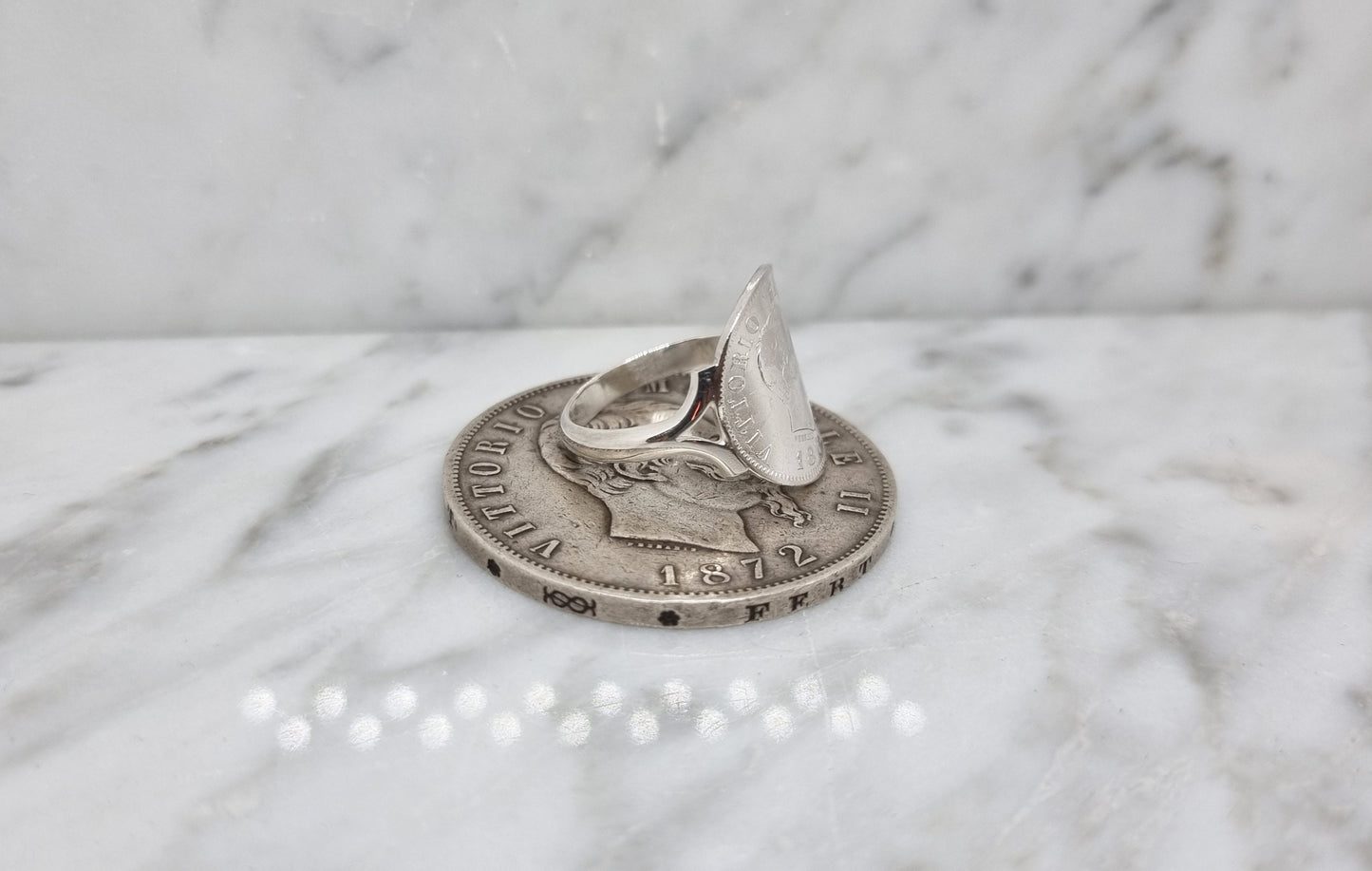 Bague pièce de monnaie 50 Centesimi d'Italie cintrée en argent