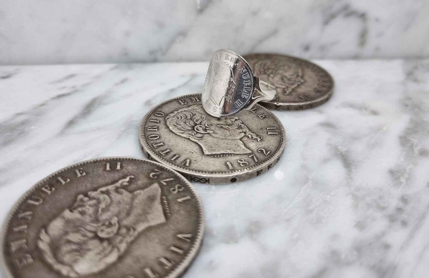 Bague pièce de monnaie 50 Centesimi d'Italie cintrée en argent