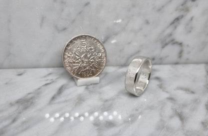 Bague pièce de monnaie 5 Francs Semeuse en argent serti d'un diamant (coin ring)