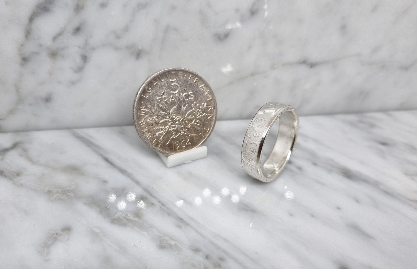 Bague pièce de monnaie 5 Francs Semeuse en argent (coin ring)