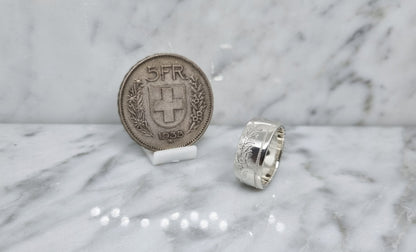 Bague pièce de monnaie 5 Francs Suisse en argent style alliance (coin ring)