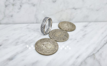 Bague pièce de monnaie 10 Francs du Maroc en argent (coin ring)