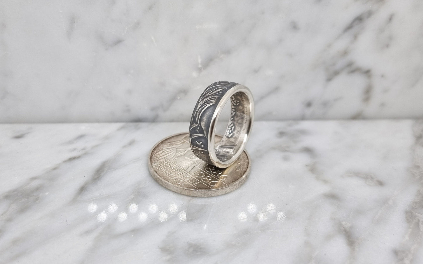 Bague pièce de monnaie 100 Francs "Statue de la Liberté" en argent (coin ring)