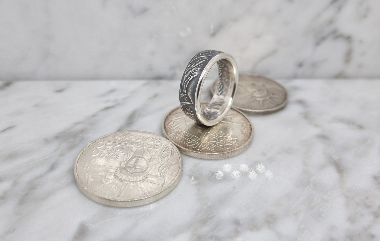 Bague pièce de monnaie 100 Francs "Statue de la Liberté" en argent (coin ring)