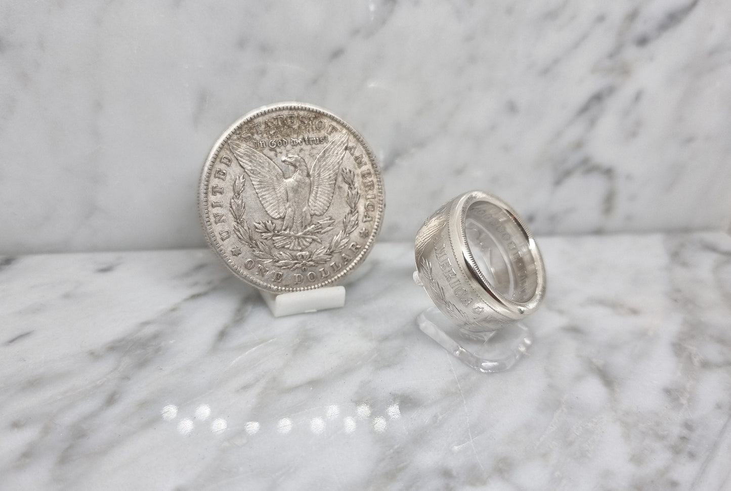 Bague pièce de monnaie 1 Dollar Morgan des Etats-Unis en argent (coin ring)