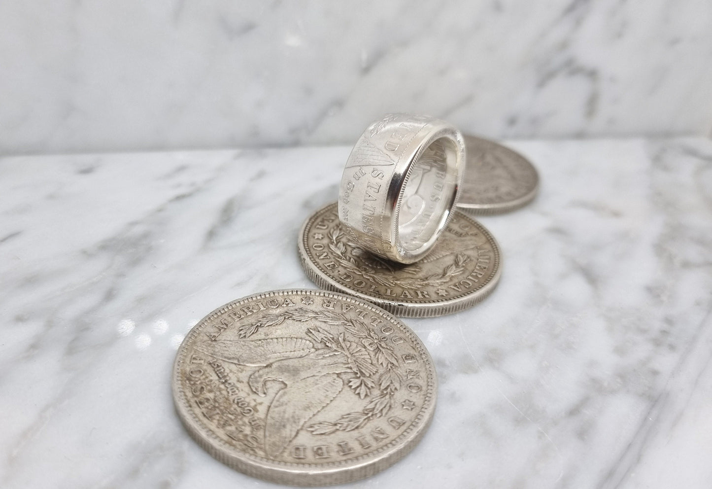 Bague pièce de monnaie 1 Dollar Morgan des Etats-Unis en argent (coin ring)