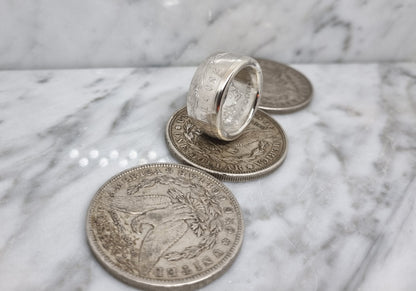 Bague pièce de monnaie 1 Dollar Morgan des Etats-Unis en argent (coin ring)