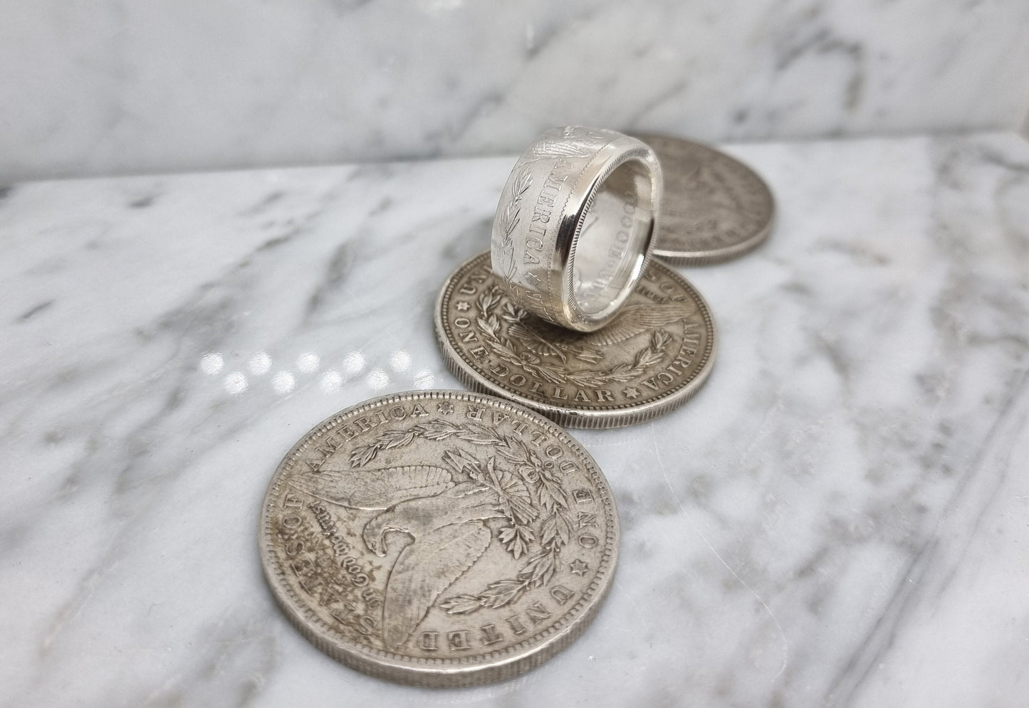 Bague pièce de monnaie 1 Dollar Morgan des Etats-Unis en argent (coin ring)