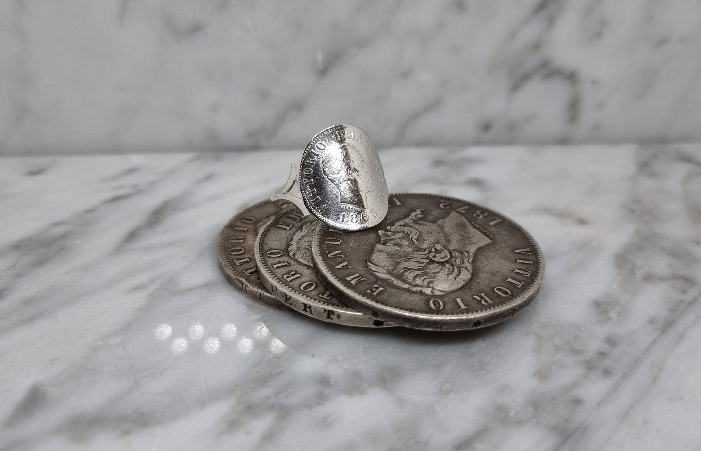 Bague pièce de monnaie 50 Centesimi d'Italie cintrée en argent