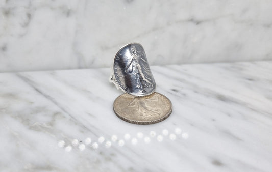 Bague pièce de monnaie 1 Franc Semeuse cintrée en argent