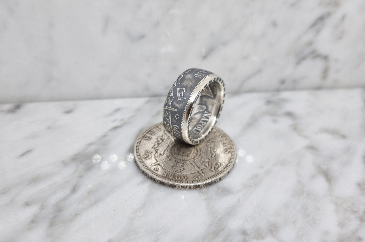 Bague pièce de monnaie 5 Francs Napoléon III en argent (coin ring)