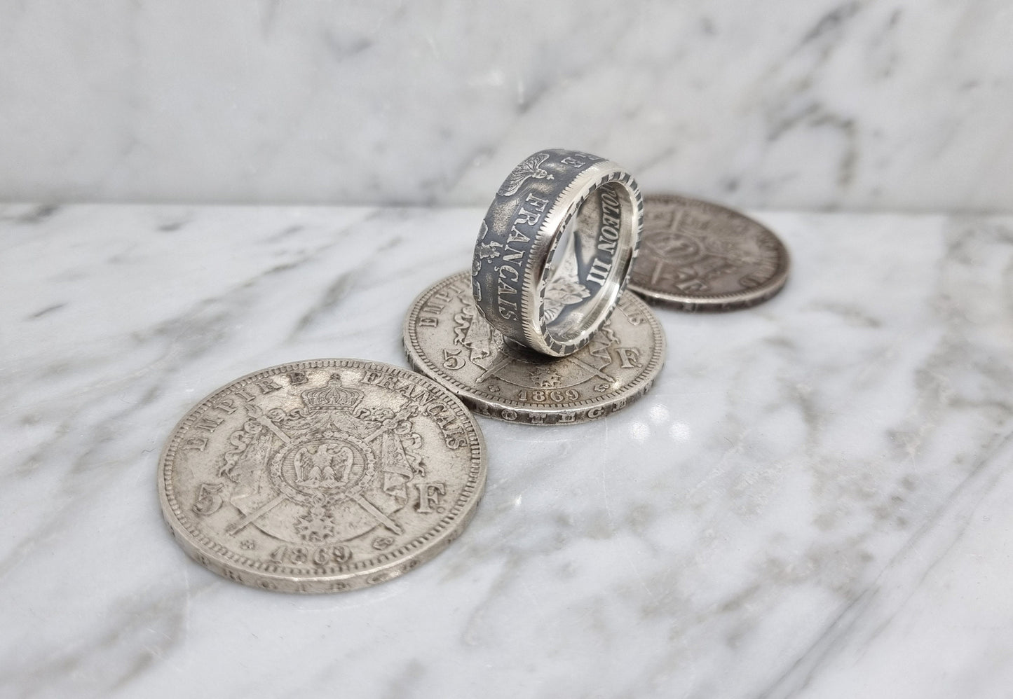 Bague pièce de monnaie 5 Francs Napoléon III en argent (coin ring)