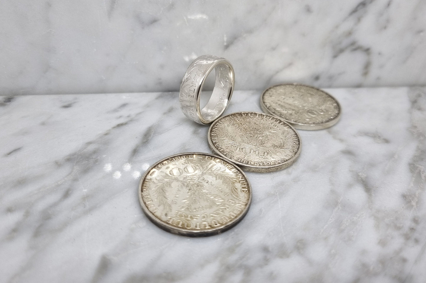 Bague pièce de monnaie 100 Francs "Marie Curie" en argent (coin ring)