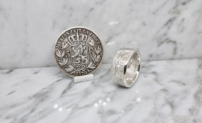 Bague pièce de monnaie 5 Francs de Belgique en argent (coin ring)