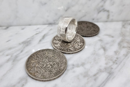 Bague pièce de monnaie 5 Francs de Belgique en argent (coin ring)