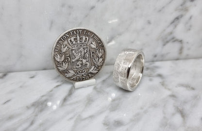 Bague pièce de monnaie 5 Francs de Belgique en argent (coin ring)