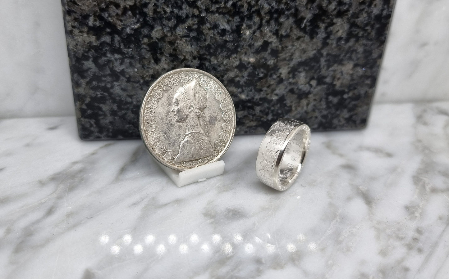 Bague pièce de monnaie 500 lires d’Italie en argent (coin ring)