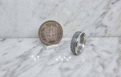 Bague pièce de monnaie 5 Francs Suisse en argent (coin ring)