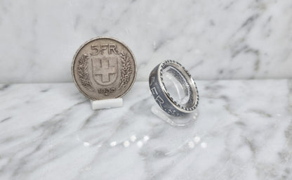 Bague pièce de monnaie 5 Francs Suisse en argent (coin ring)