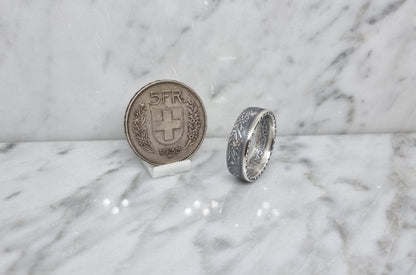 Bague pièce de monnaie 5 Francs Suisse en argent (coin ring)