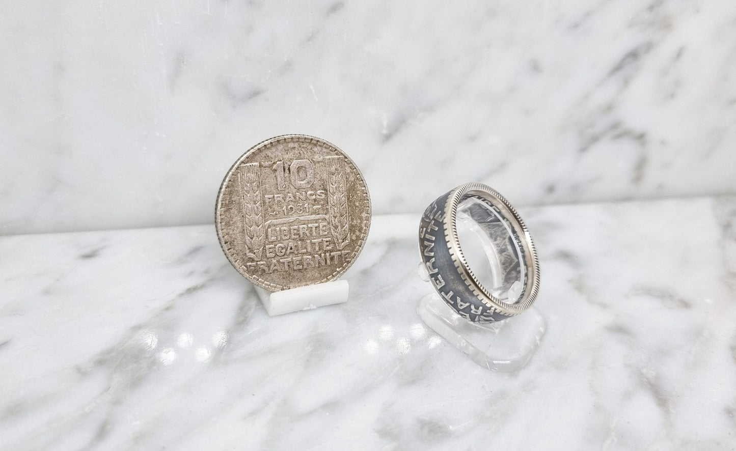 Bague pièce de monnaie 10 Francs Turin en argent (coin ring)